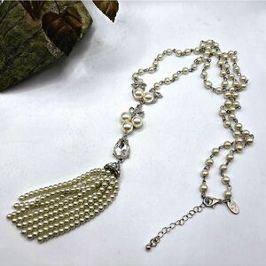 "5/$25" Charming Charlie Long Faux Pearl Rhinestone Tassel Adjustable Necklace